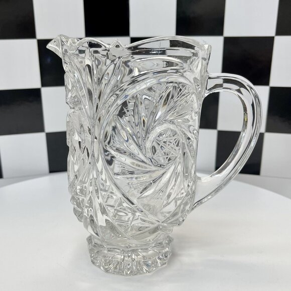 Authentic Bohemia Crystal Pitcher, Vintage Cut Glass with Starburst Leaf Pattern - Picture 4 of 10